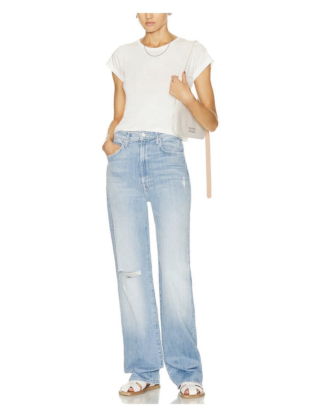 MOTHER Superior High Waisted Tunnel Vision Sneak Jeans 24 Wide Leg Distressed